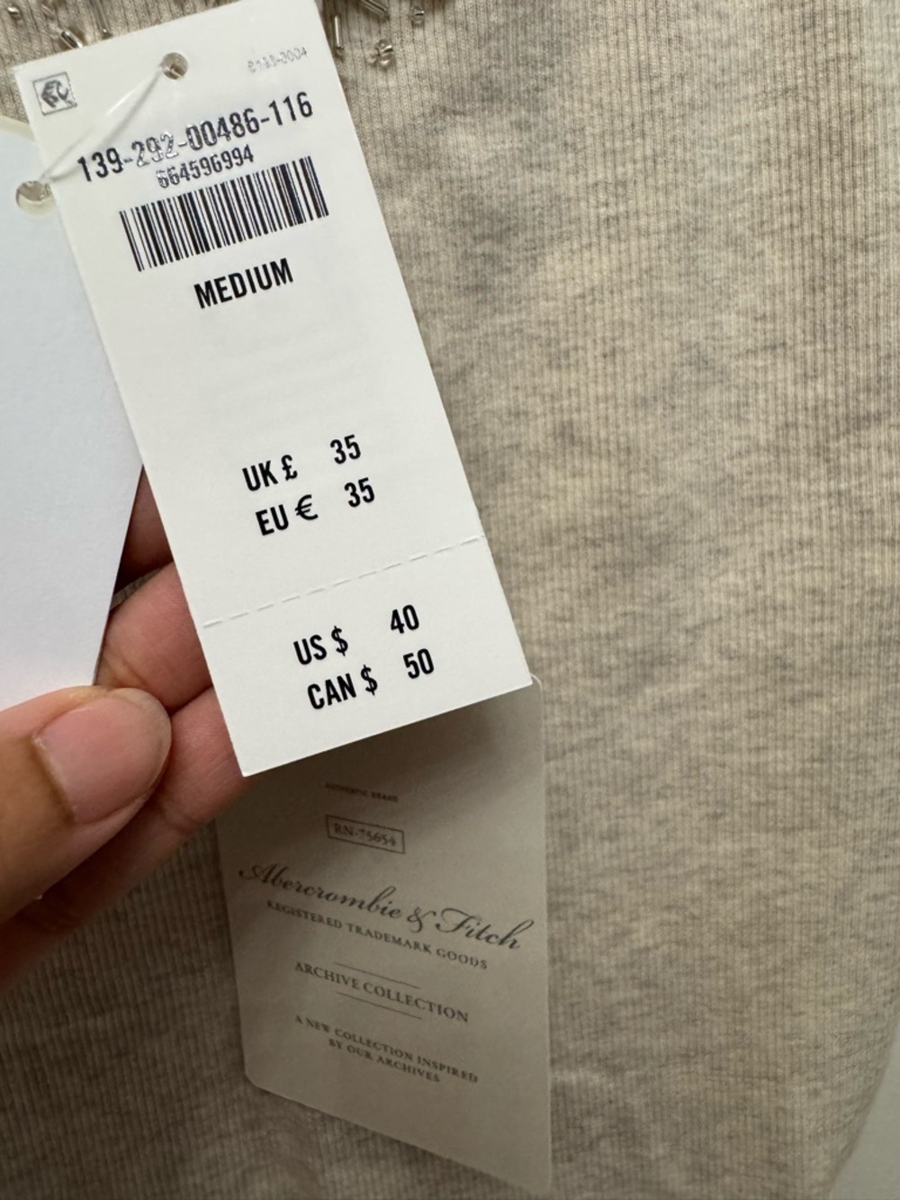 A&F Archive Embellished Rib Cami - Heather Oatmeal - Picture 9 of 12